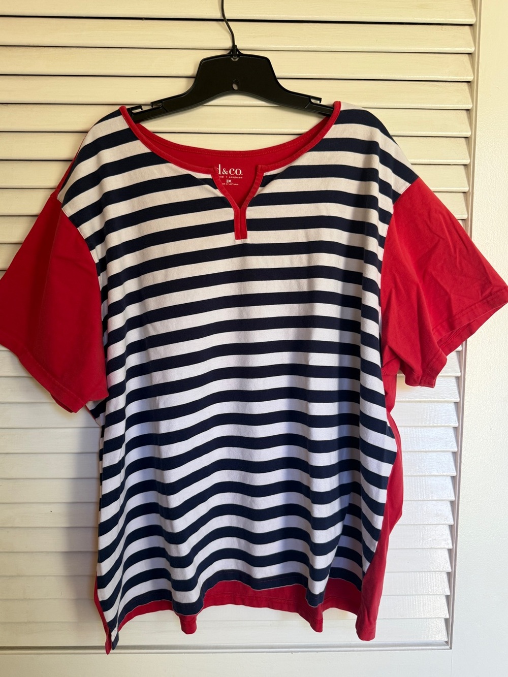 L&Co. Women’s Red, White, Navy Blue Striped Short-Sleeve Tee